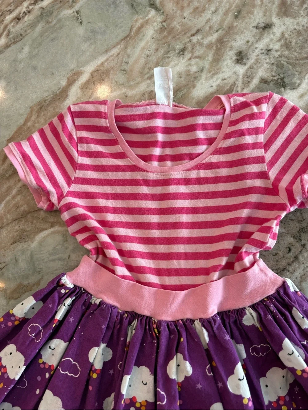 K Pea Original Dress Girls Handmade Pink Purple Summer Dress Clouds Short Sleeve